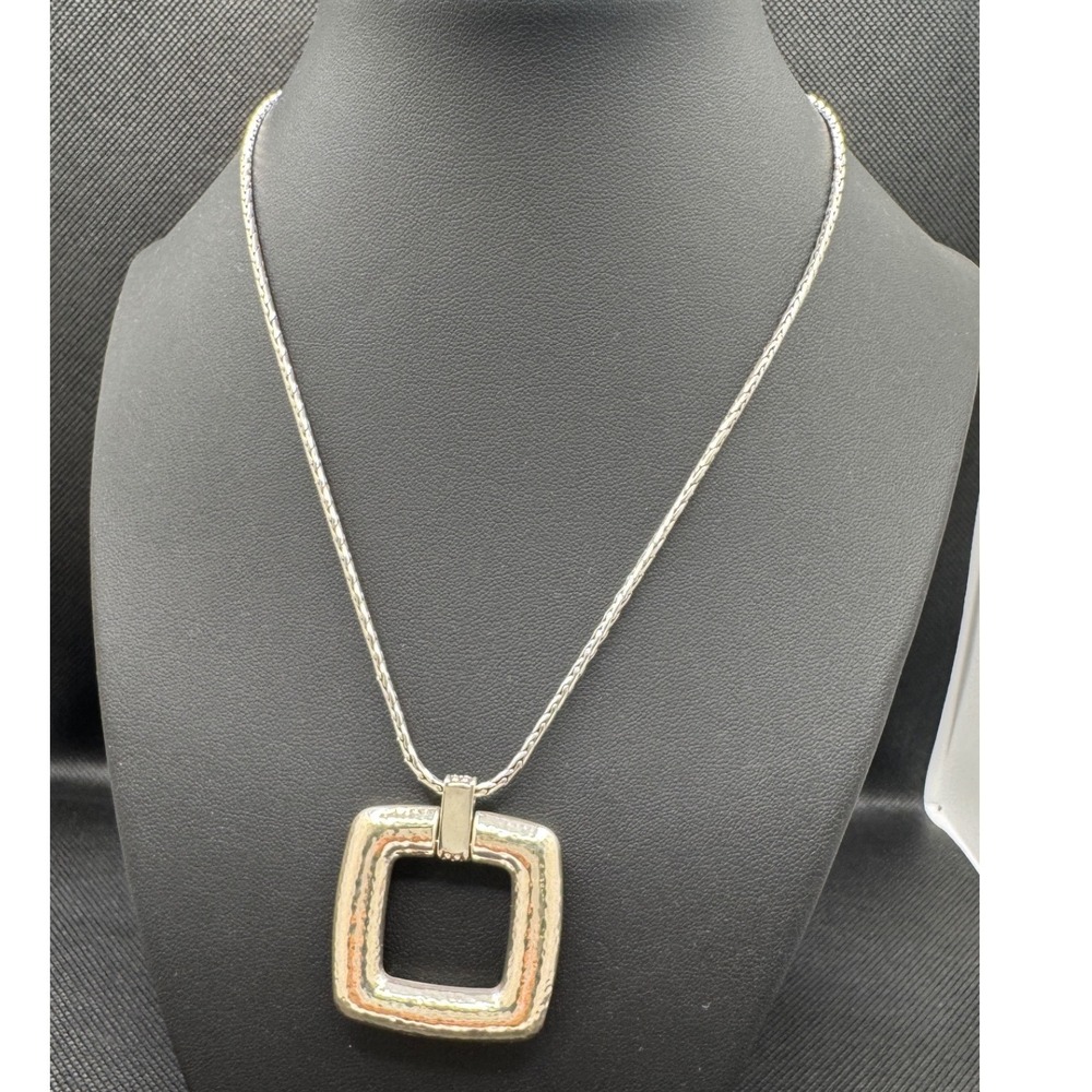 Brighton Meridian Two Tone Hammered Square Pendant Wheat Chain Necklace JM7591